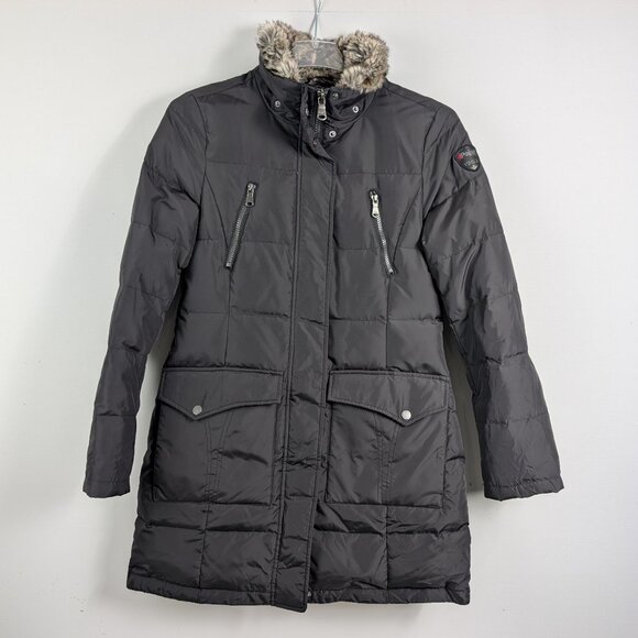 Pajar Canada Black Tory Down Puffer Long Parka Coat Fur Removable Hood Coat - M - Picture 1 of 11